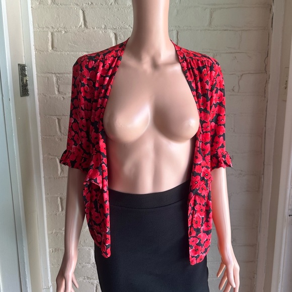 Zara size small red floral summer tie top blouse - Picture 5 of 16